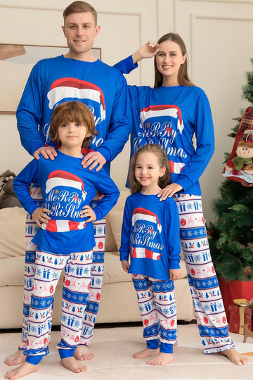 Ensemble pyjama de Noël à manches longues imprimé bleu